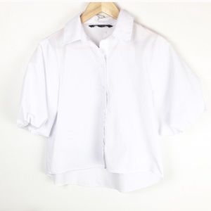 Zara white button down puff sleeve blouse size S